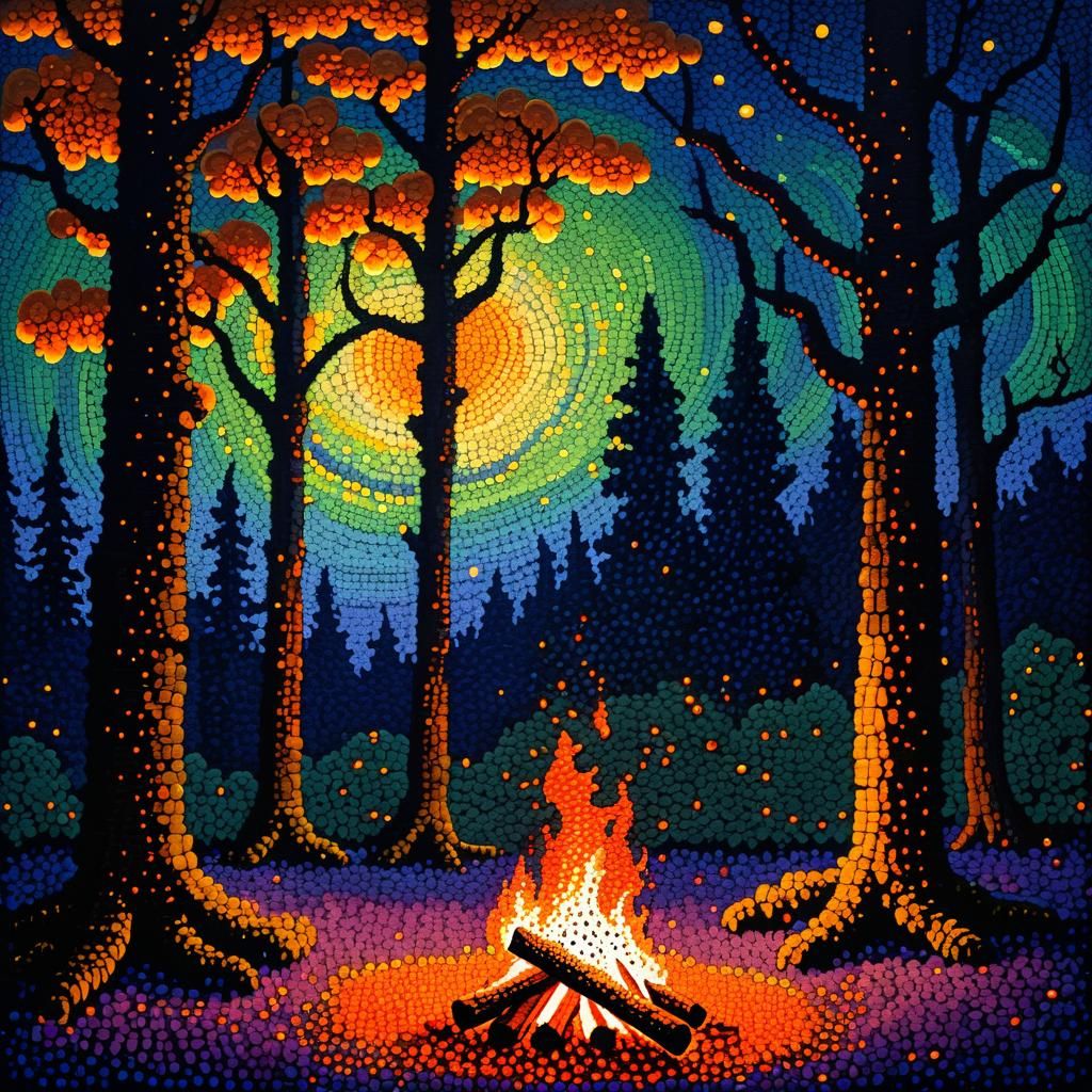 Campfire in Dark Woods: a Pointillist Nocturne