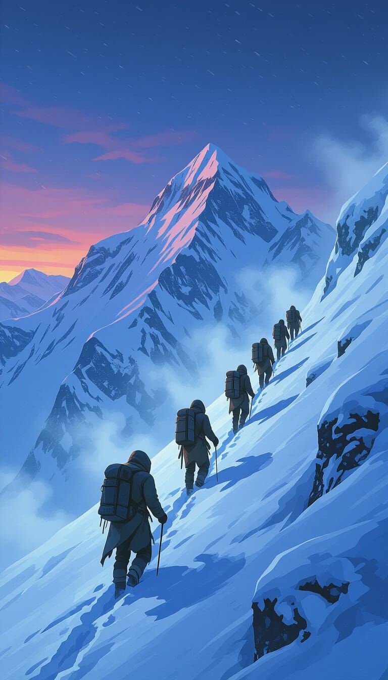 Eerie Mountain Climb in Cinematic Dark Fantasy Style