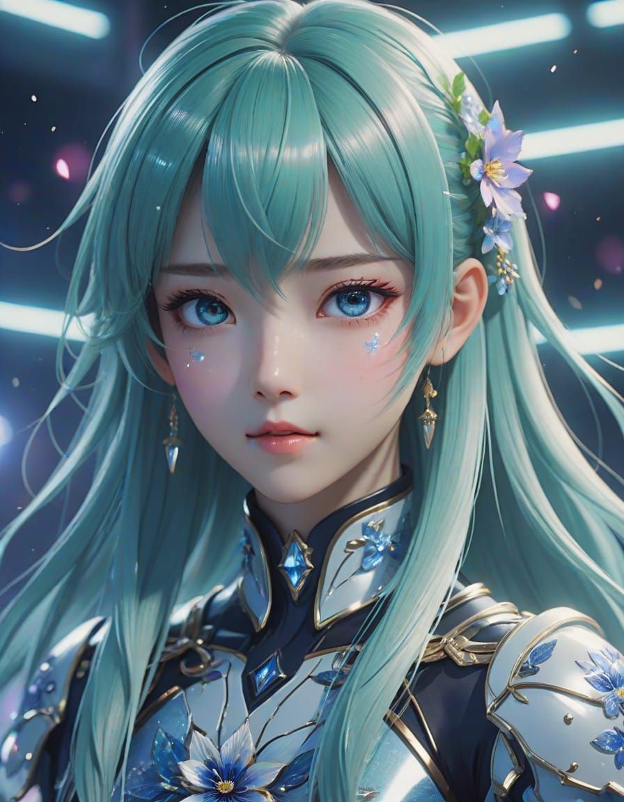 Celestial Being Descends with Crystal Flowers: Anime Art