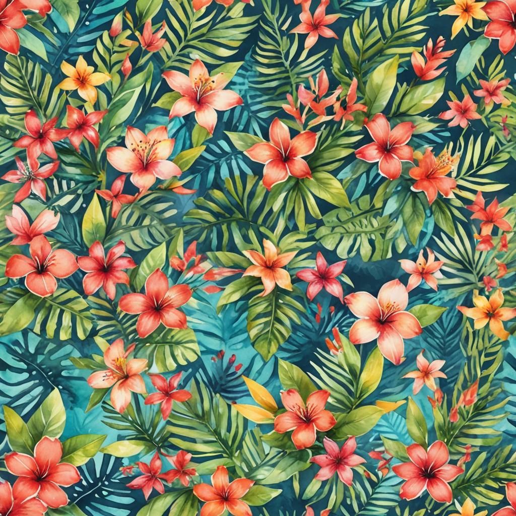 Vibrant Tropical Watercolor Flowers in Coral Hues