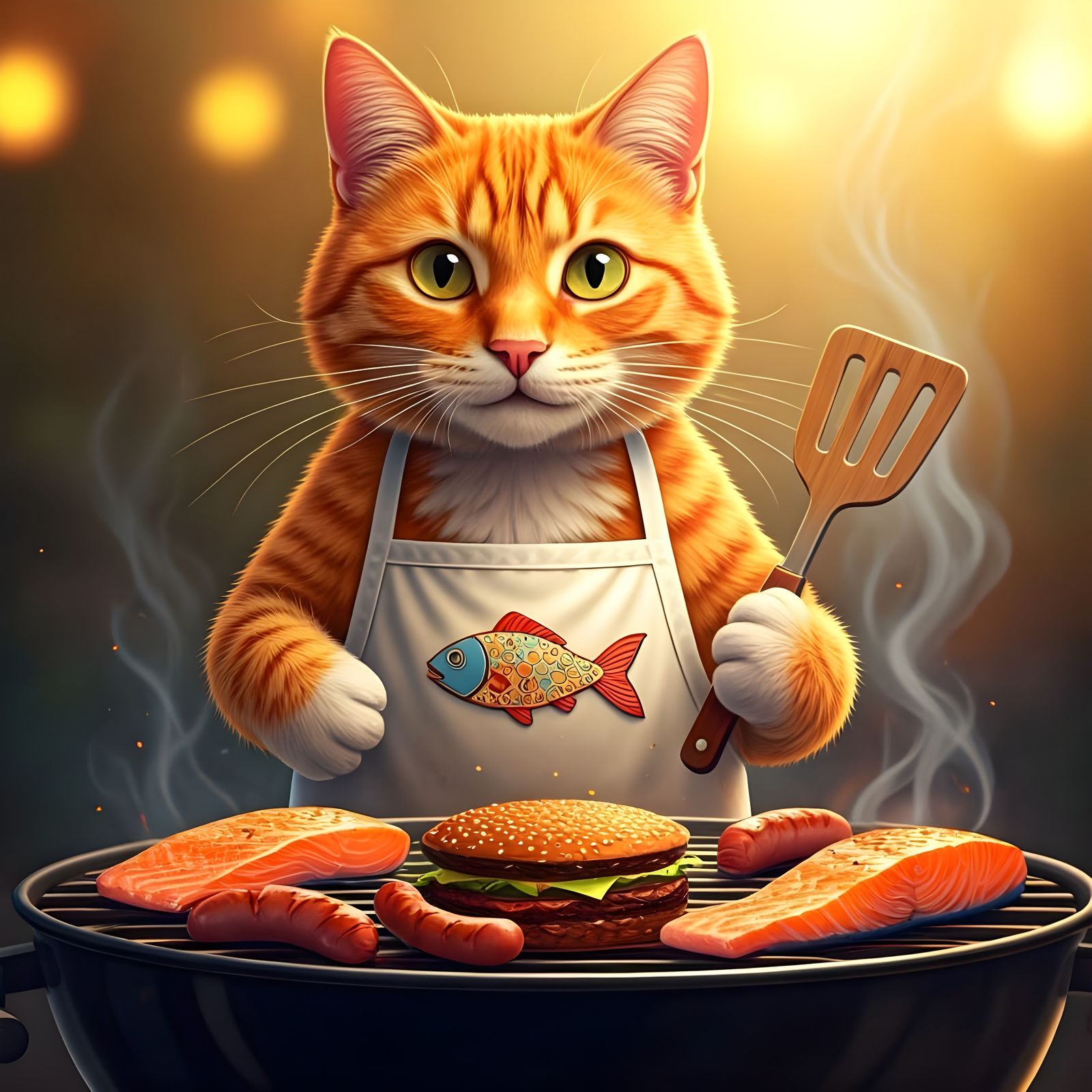 Feline Grill Master in a Summer BBQ Scene