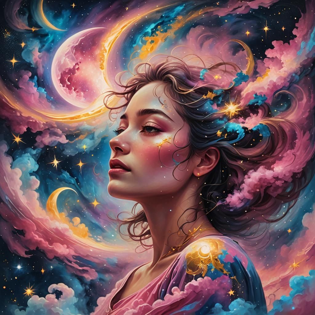 Cosmic Portrait of a Woman in Psychedelic Style
