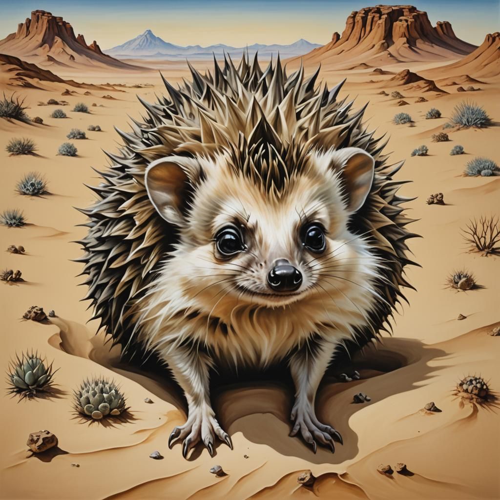 Surreal Long-Eared Hedgehog in Desert Landscape