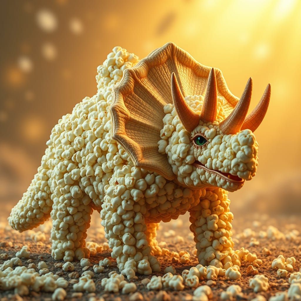 Popcorn Triceratops in Realistic Digital Art Style