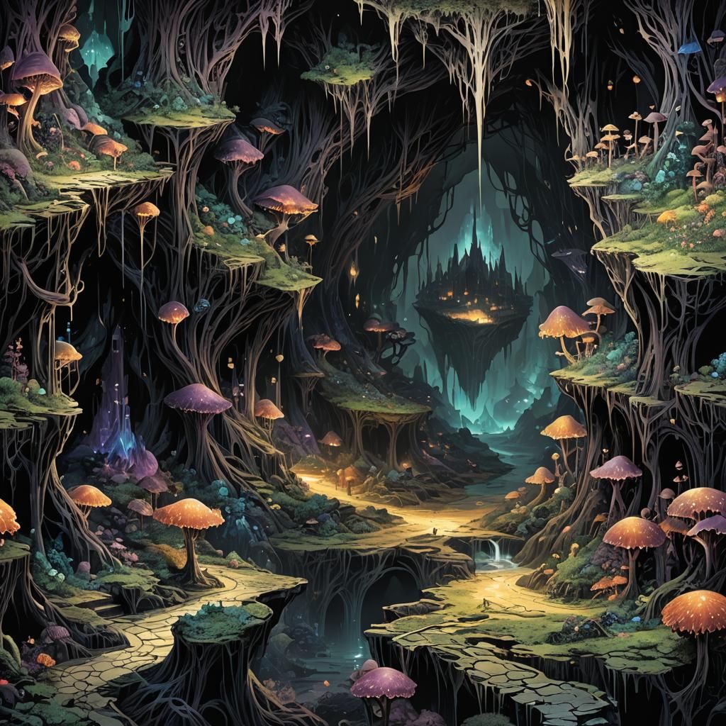 Ominous Underdark Realm with Crystalline Structures