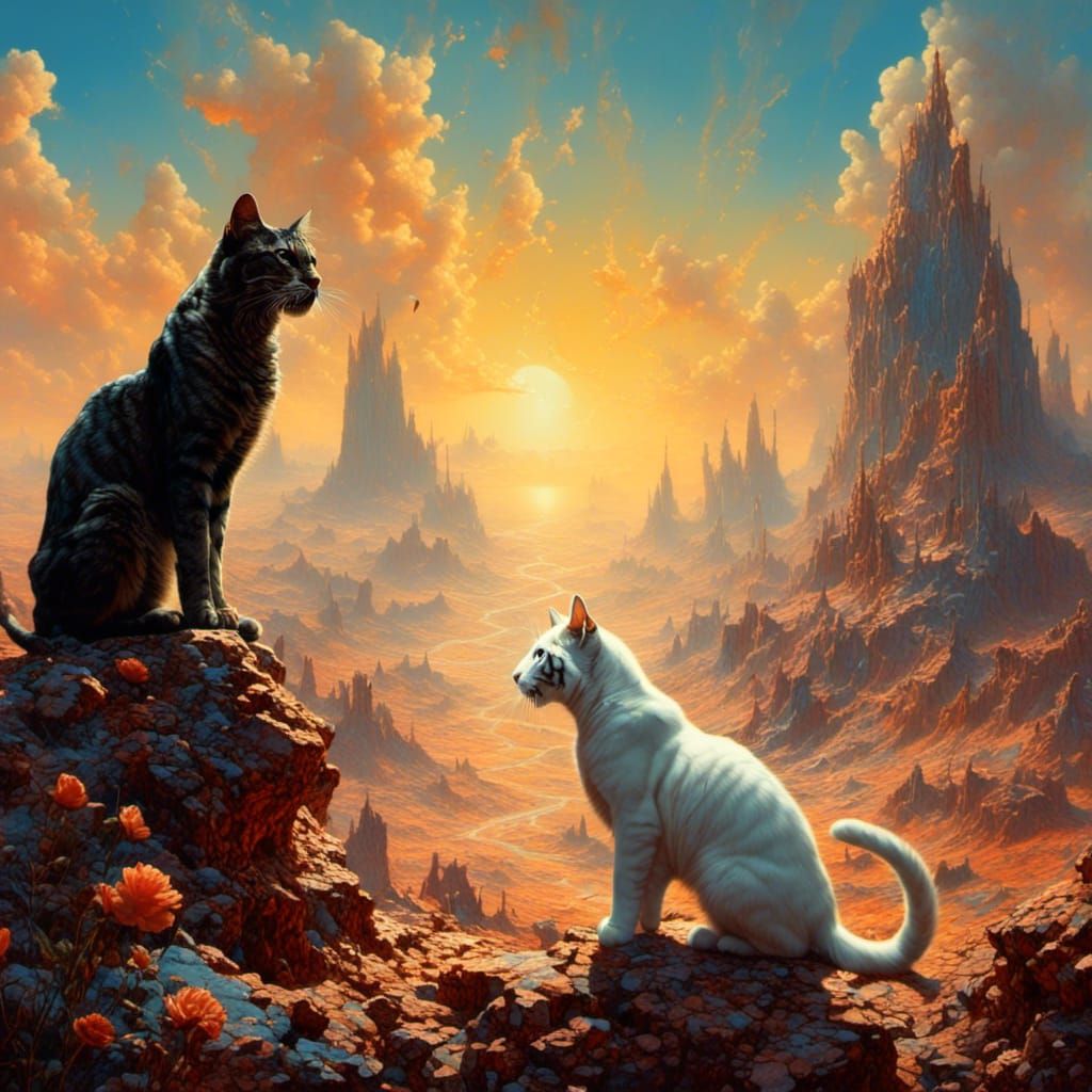 Gothic Cat and Tiger Silhouette in Boris Vallejo Style