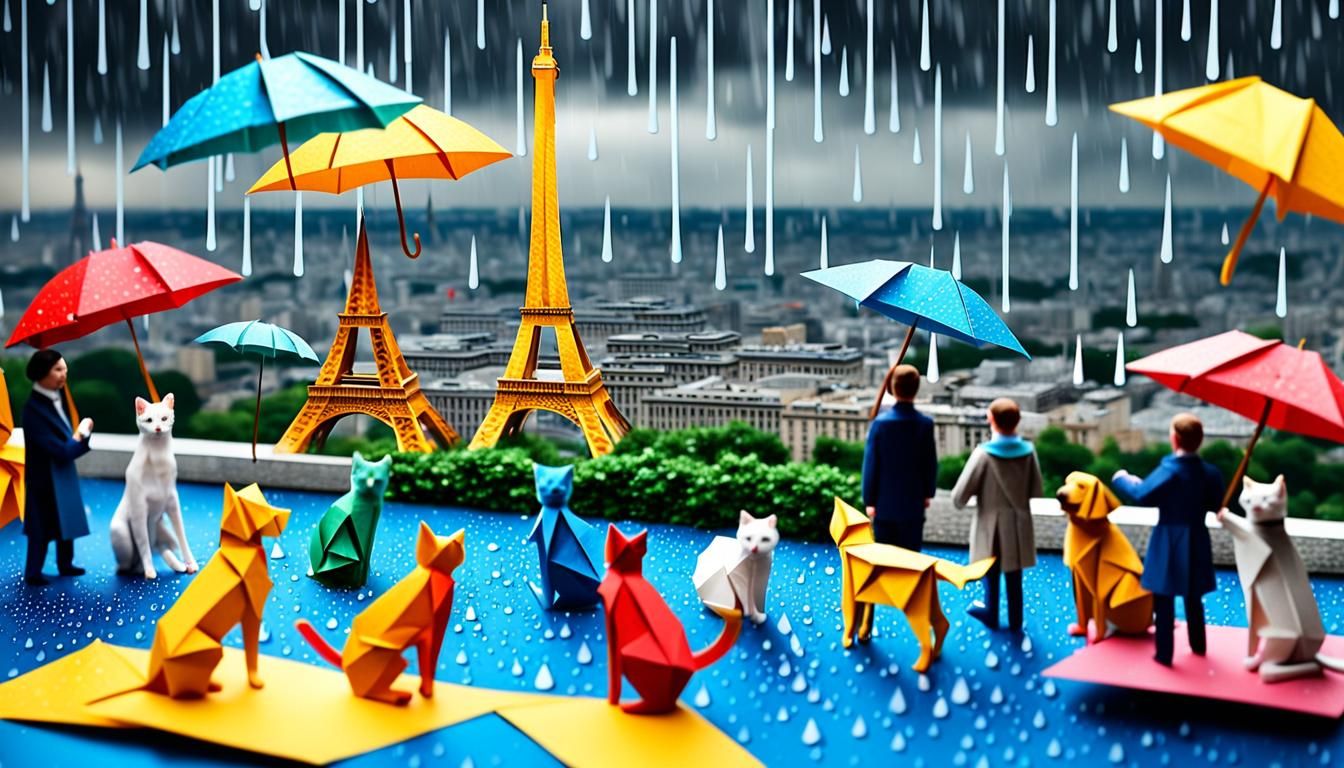 Eiffel Tower: Rain, Animals, and Origami Paper Folds