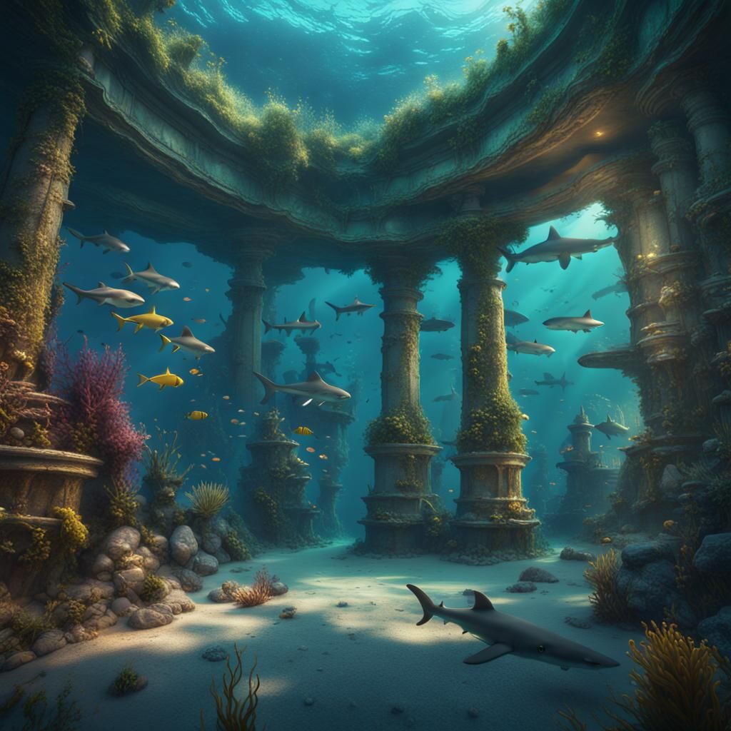 Underwater Sanctuary: Sharks and Tropical Fish in Deep Color