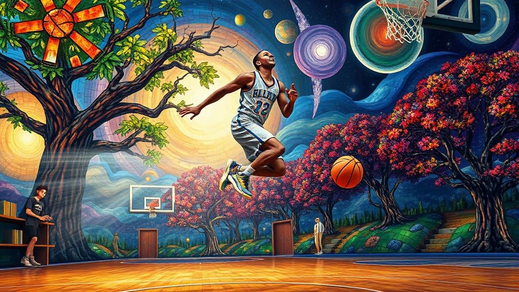 Basketball Player in Psychedelic Dreamscape