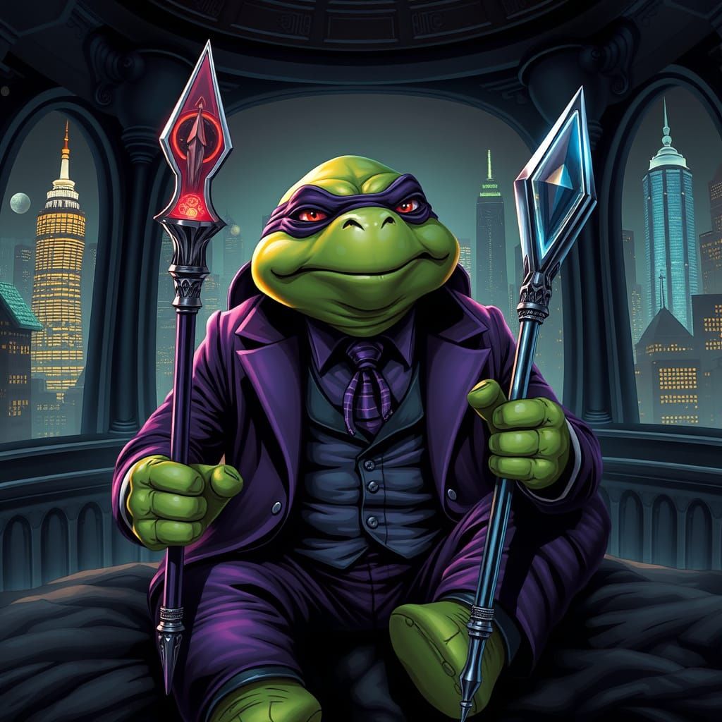 Dark Turtle Mastermind in a Burtonesque Lair