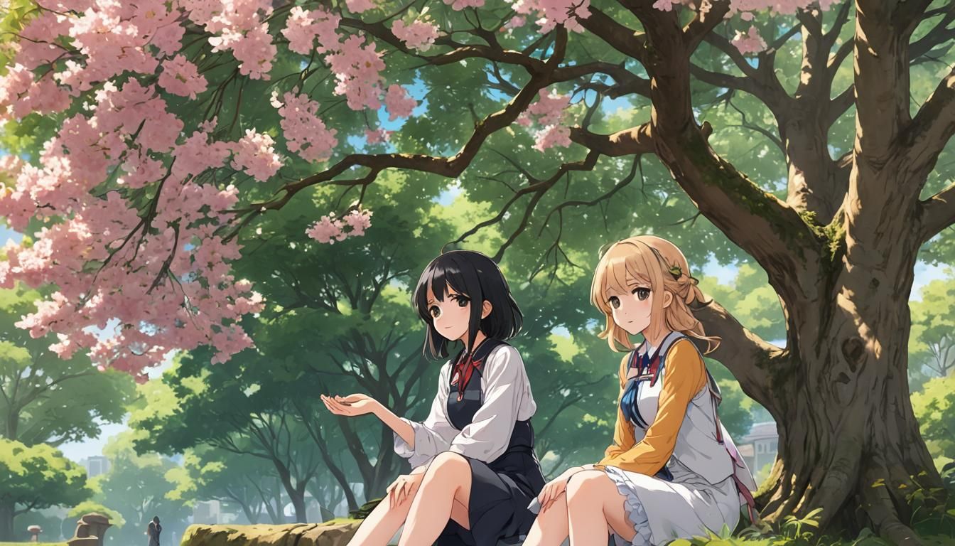 Anime Girl Under Tree in Manga Style