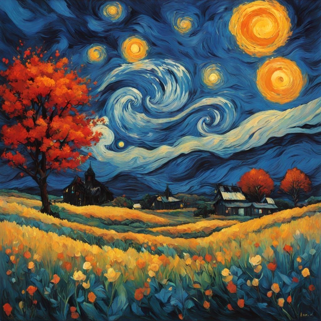 Rubber Duck's Starry Flight: Impasto Nightscape