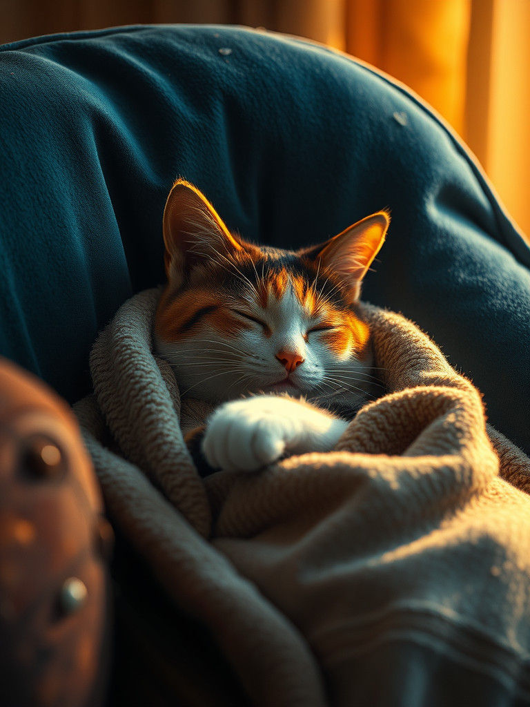 Calico Cat Napping in Winter Light, Concept Art