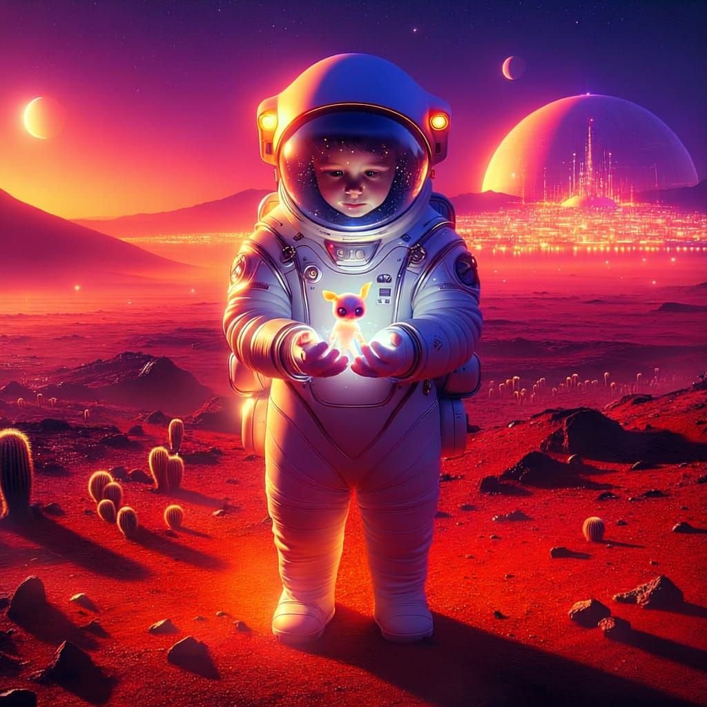 Vivid Martian Child and Companion on Alien World