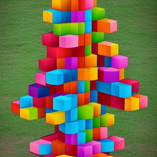 Tetris Block Tree: Colorful Digital Art