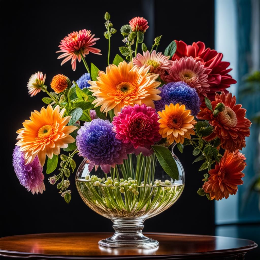 Vibrant Flower Garden Inside Transparent Glass Vase