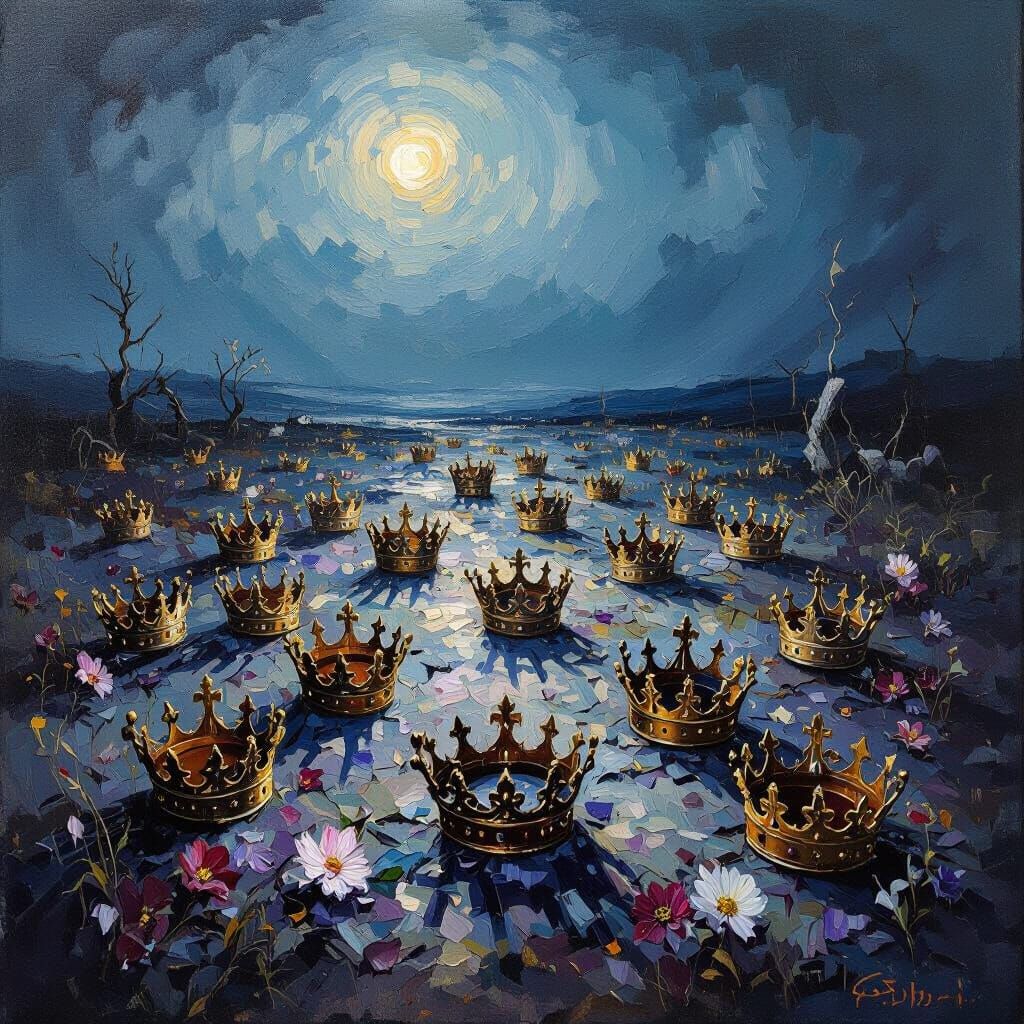 Fallen Monarchs in Somber Impasto Painting