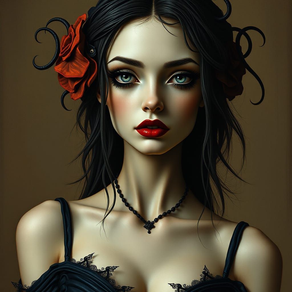 Surreal Gothic Woman with Drooping Bust, Dali Style