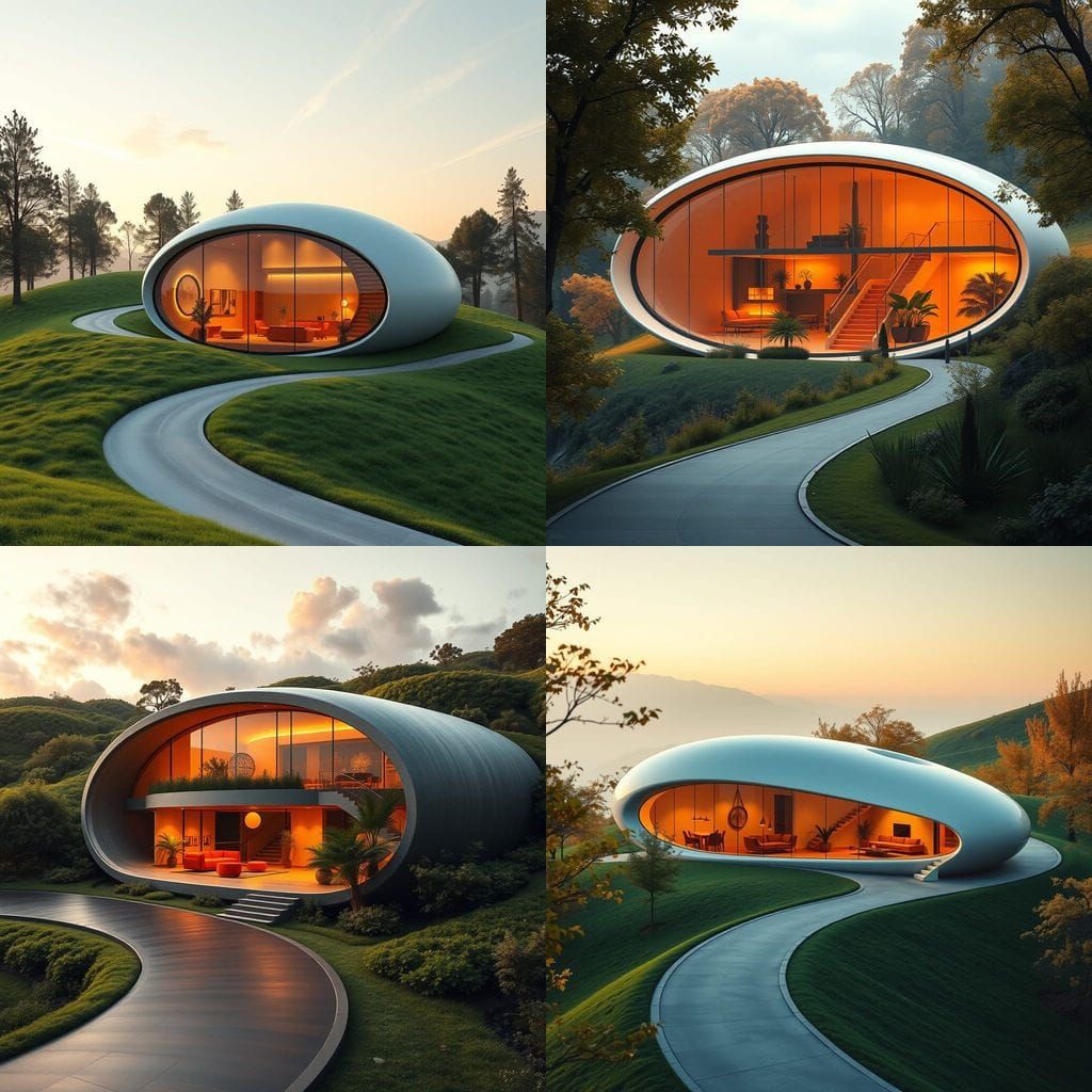 Surreal Futuristic Oasis Glows with Warm Orange Light