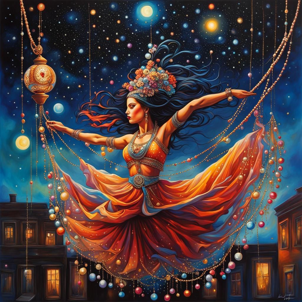 Gypsy Acrobat's Starry Dance: Graffiti Art