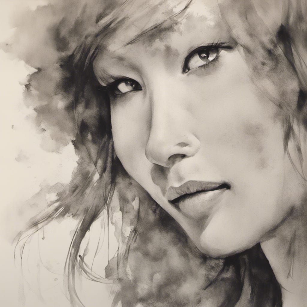 Jessica Biel in Korean Ink Wash Painting