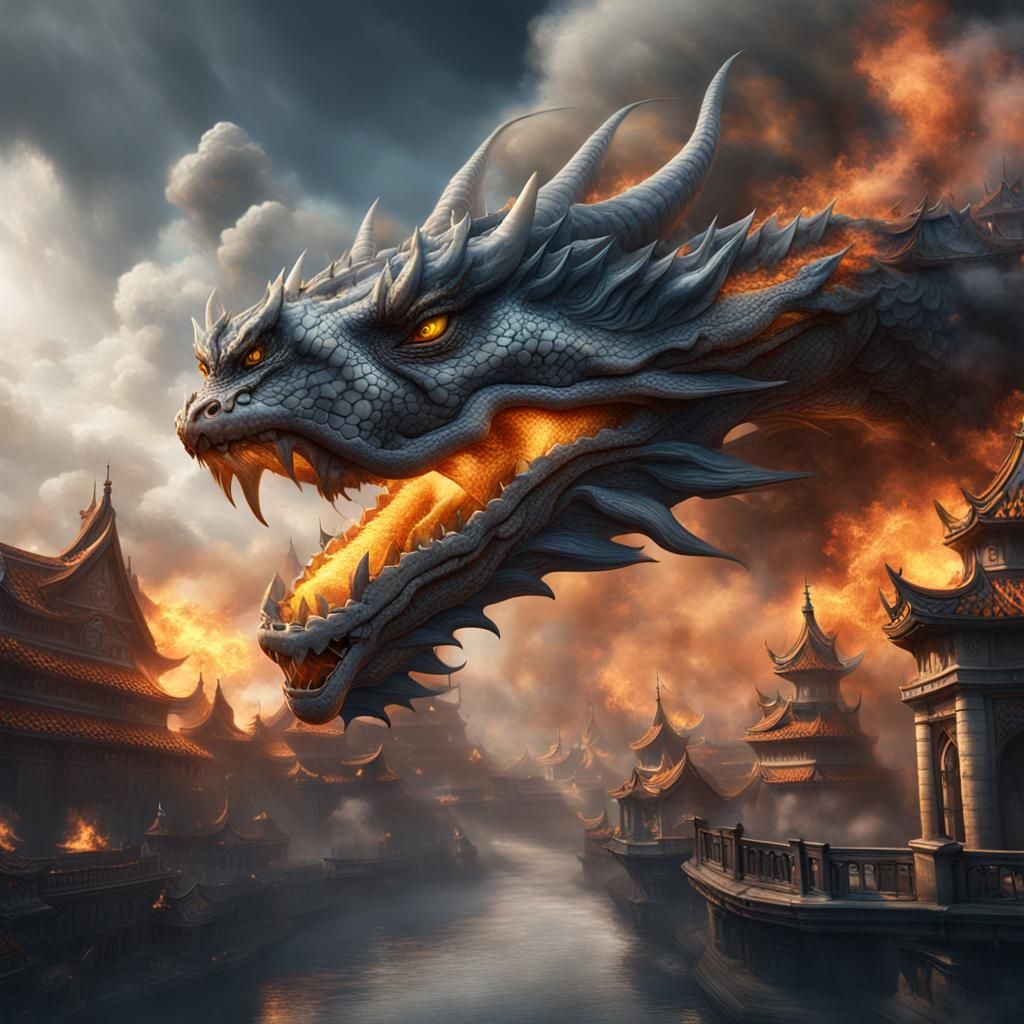 The sky filled with smile with a Dragon made out of grey smoke appearing
