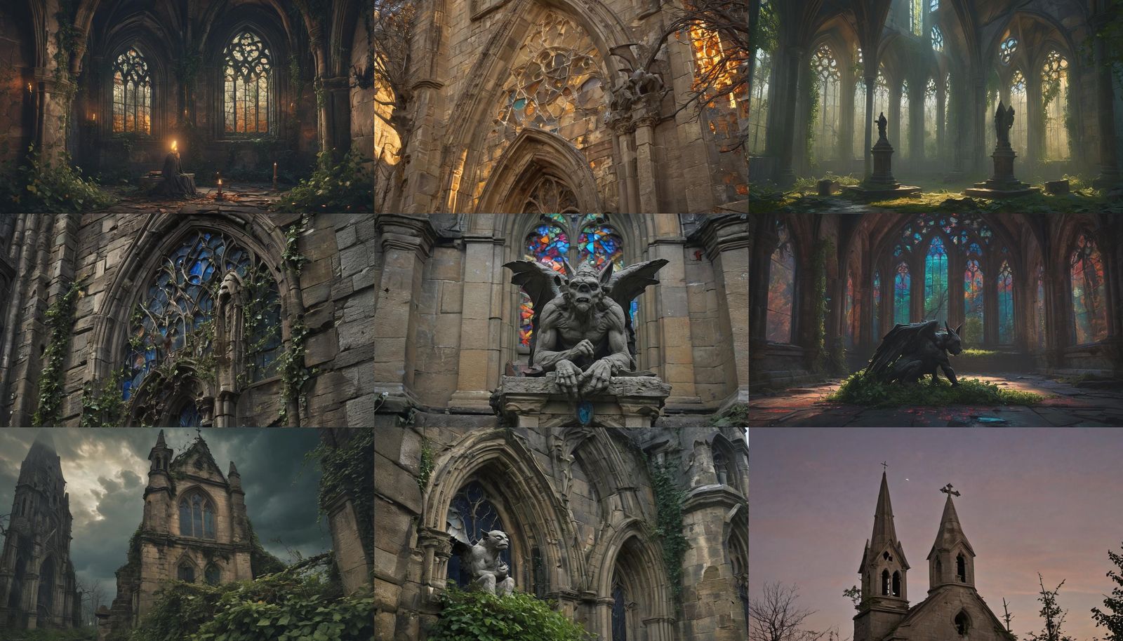 Abandoned Church with Praying Gargoyle: Digital Painting