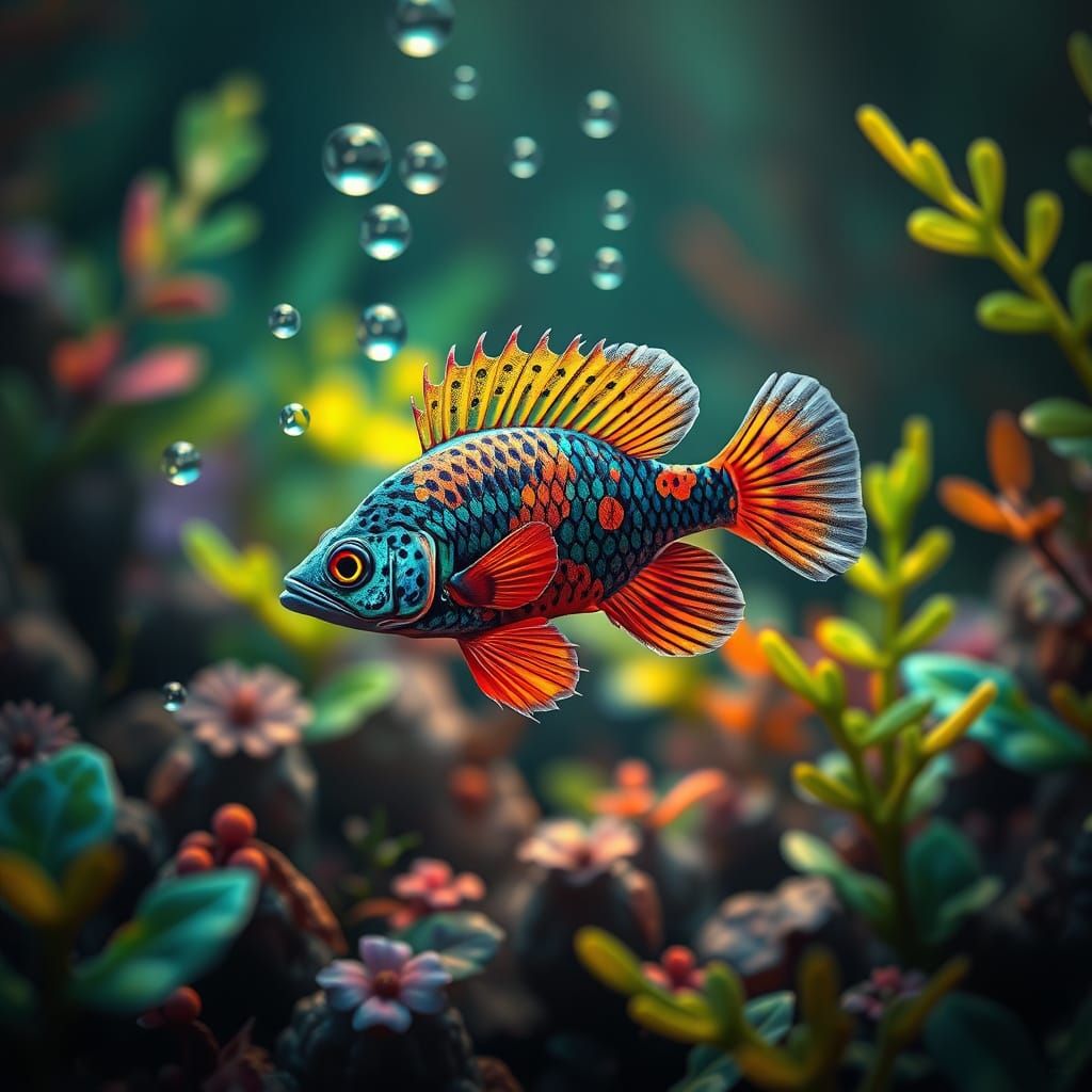 Vibrant Killifish in Abstract Vector Aquatic Scene