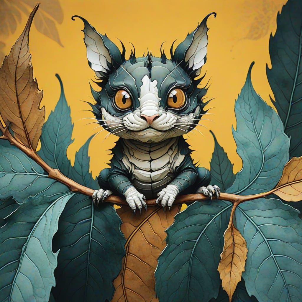 Larva Portrait in Sumi-e Style with Expressive Brushstrokes