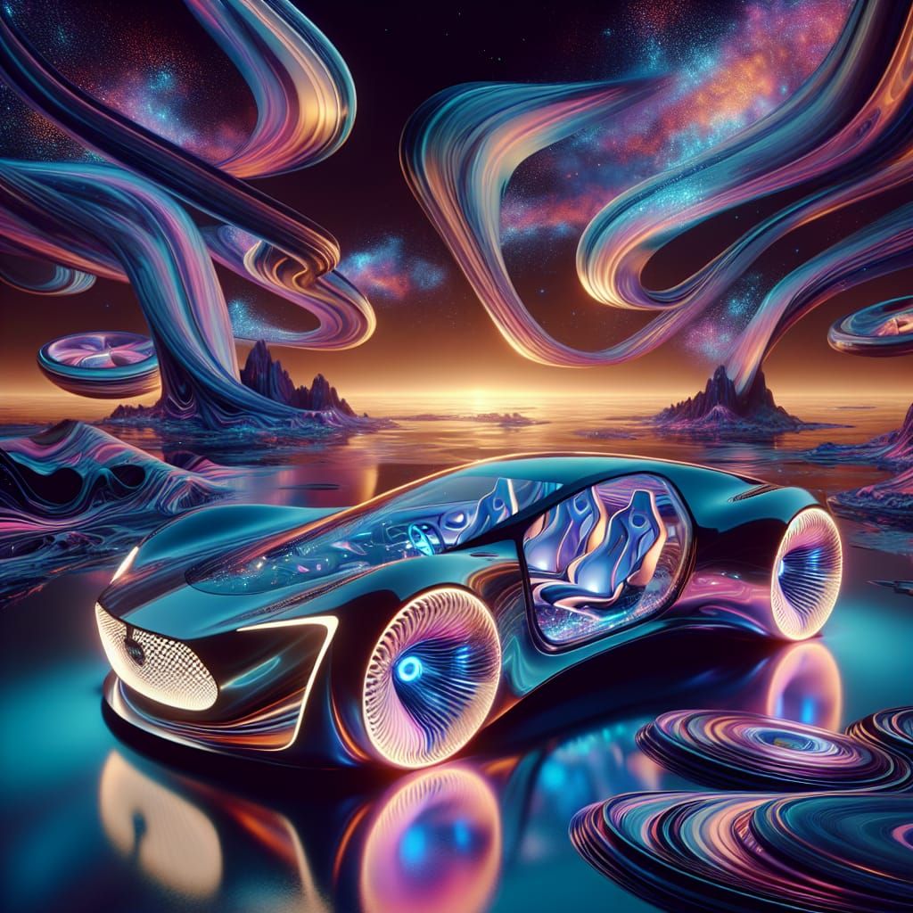 Surreal Concept Car with Floating Elements in Dreamscape