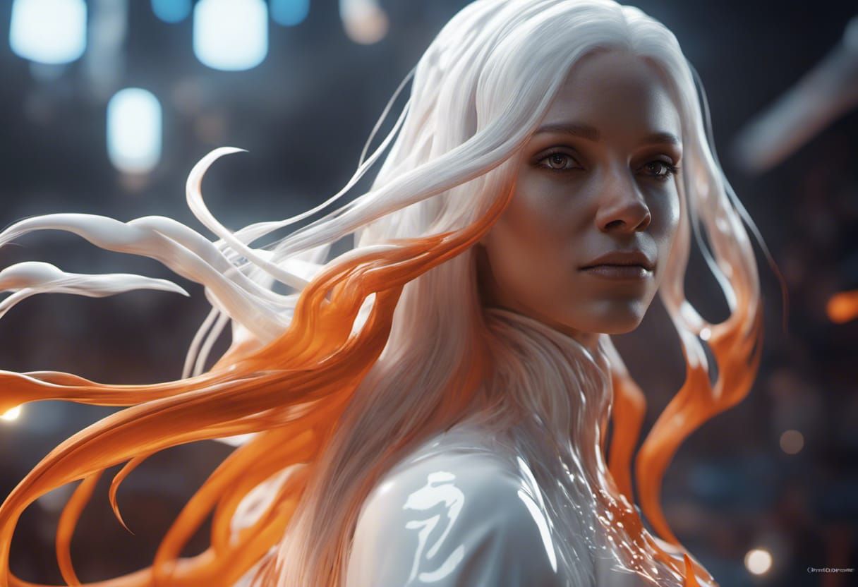Liquid Light Woman in Orange and White