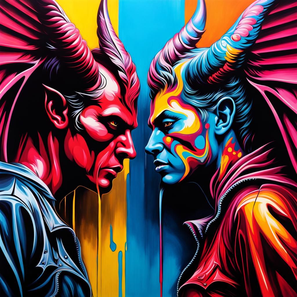 Devil and Angel Graffiti Art in Splash Style