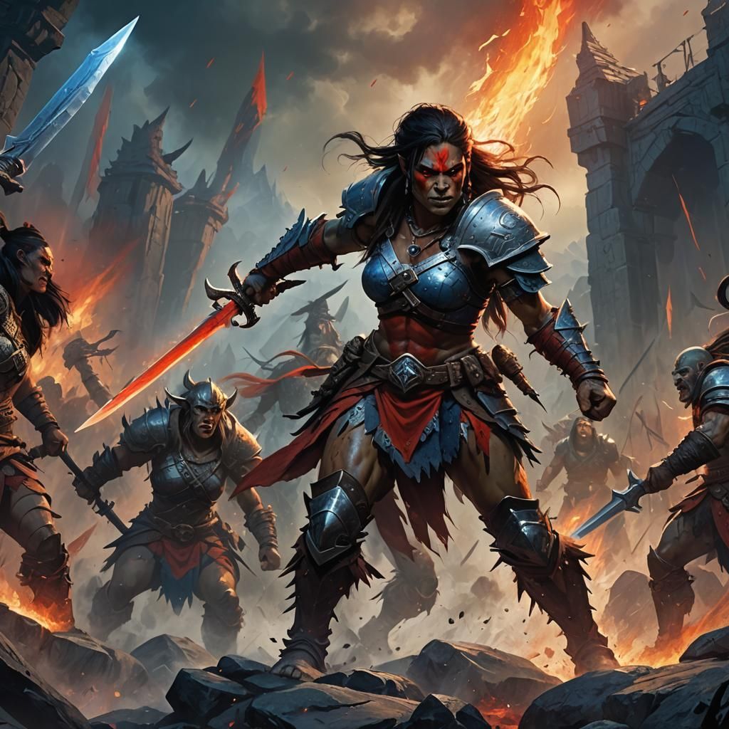 Fierce Half-Orc Barbarian in Frank Frazetta Style