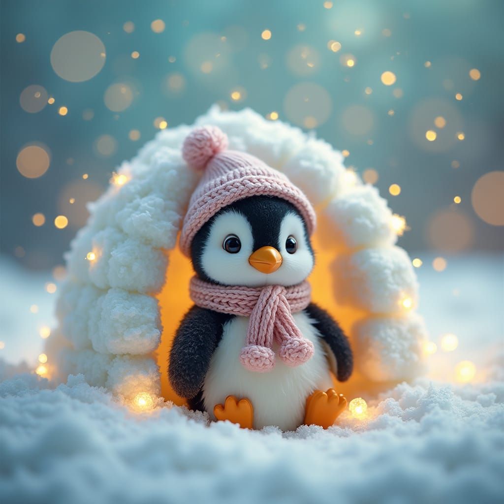 Penguin Chick in Sugar Igloo with Aurora