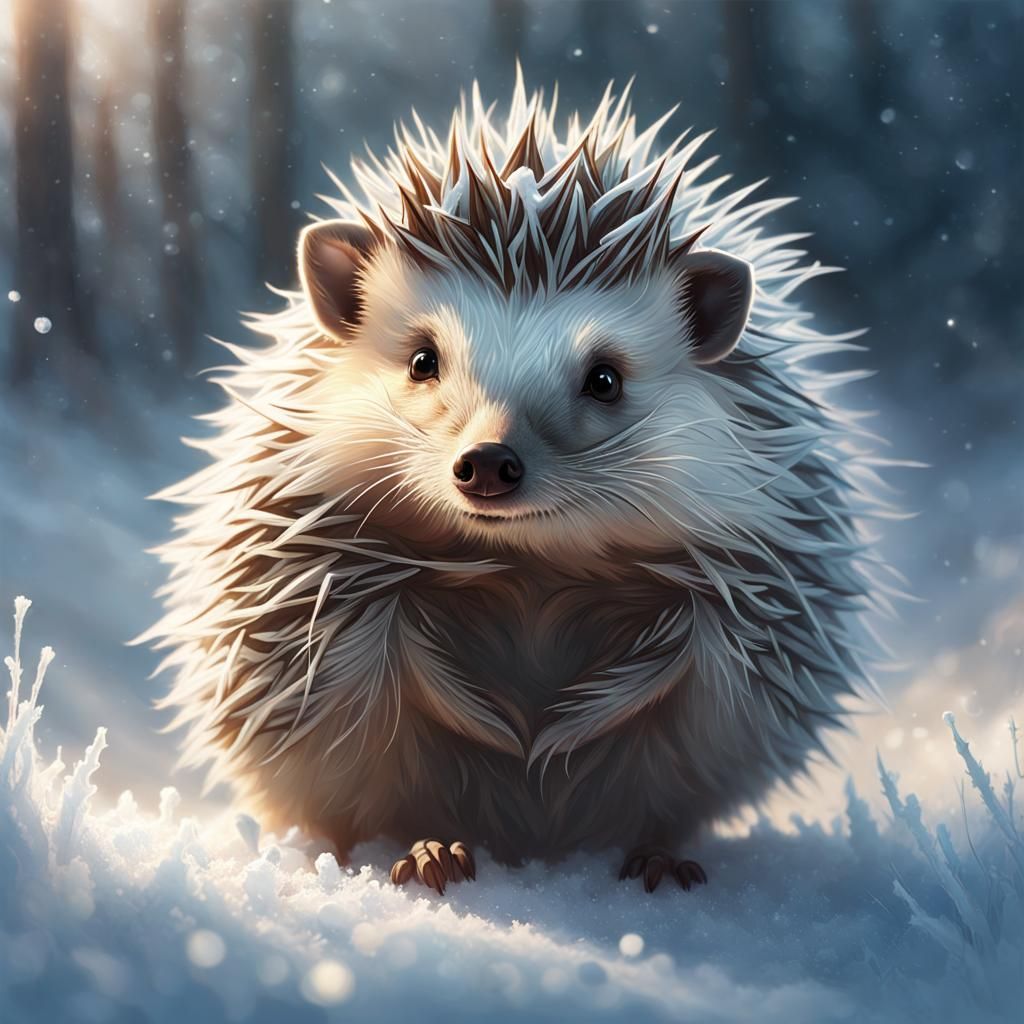 Frosty Hedgehog in Winter Wonderland: Digital Painting