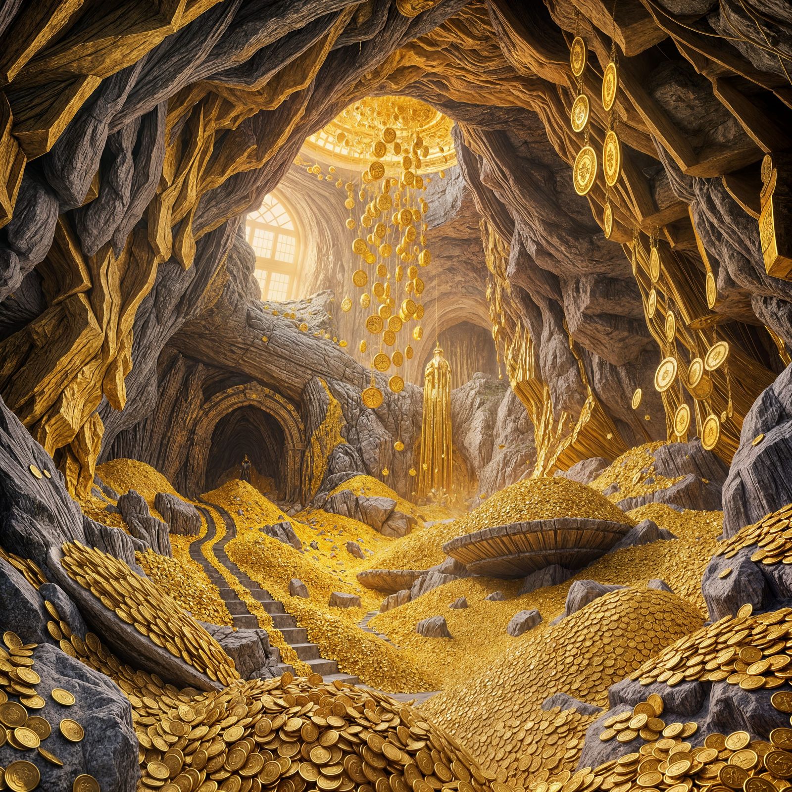 Golden Treasure Cave: Hyperdetailed Dark Fantasy Concept Art