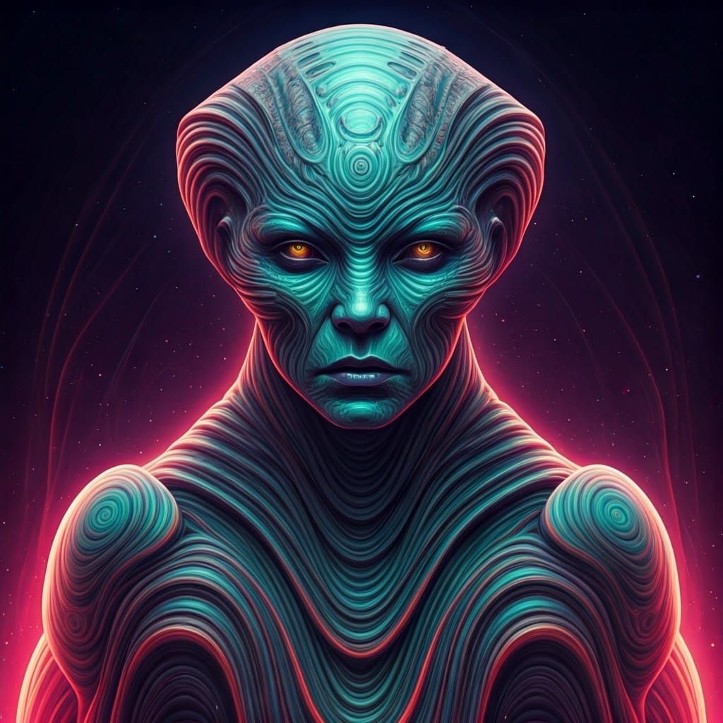 Iridescent Alien in Surreal Cosmic Dreamscape