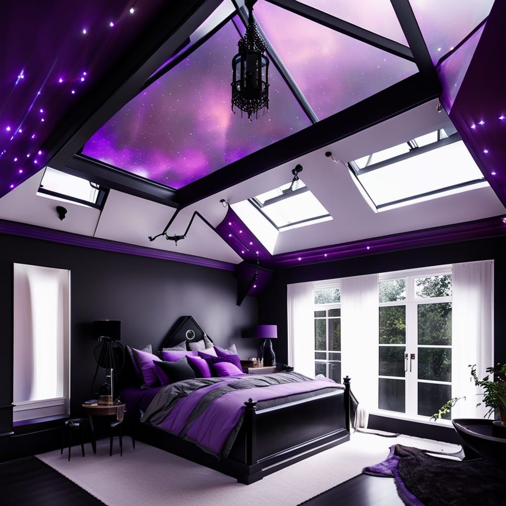 Beautiful skylight gothic bedroom black walls beautiful skyl...