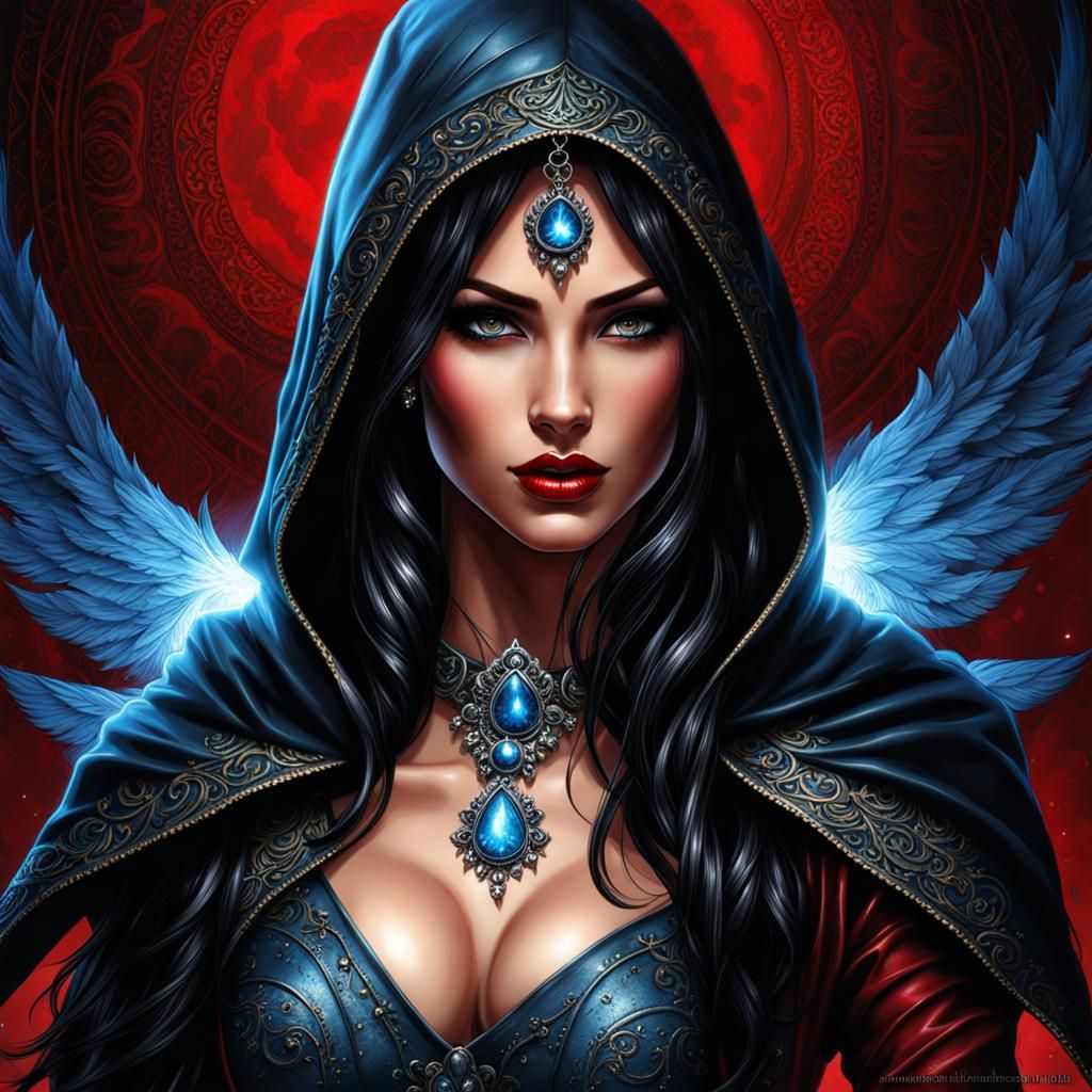 Gothic Latina in Azure Leather: Fantasy Art