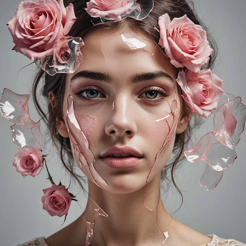 Transparent Woman with Torn Pink Face