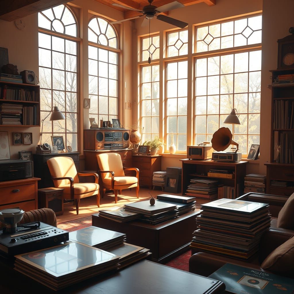 Cozy Study Nook with Warm Sunlight and Vintage Accents