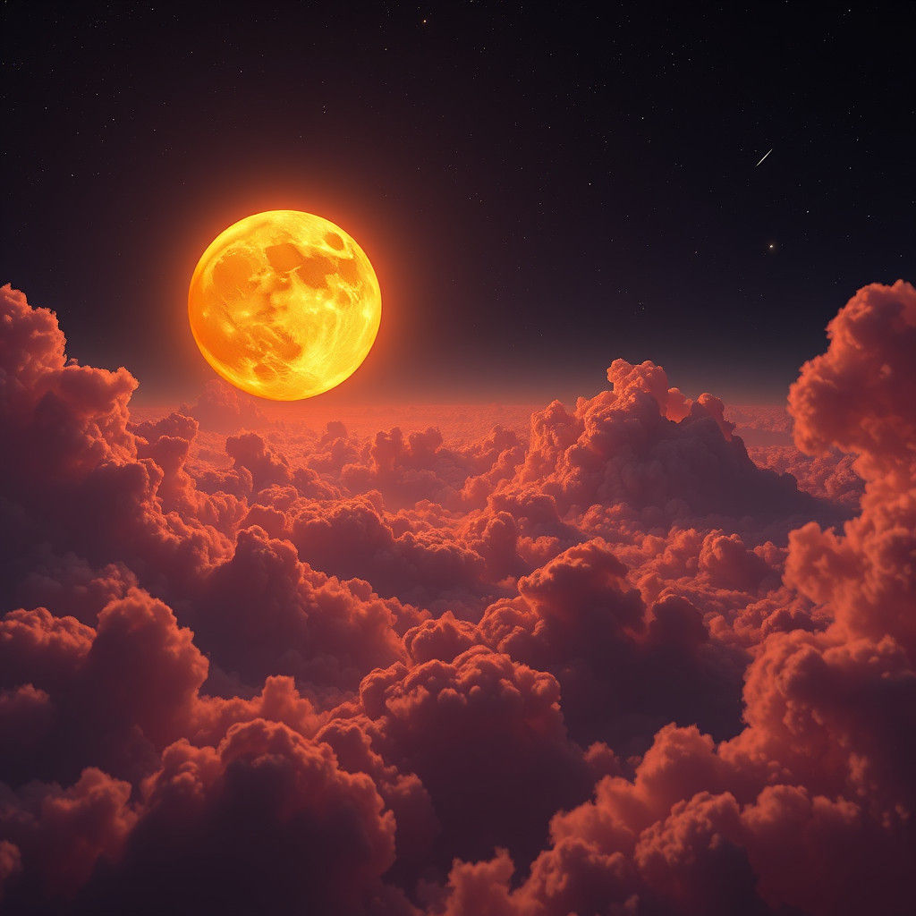 Orange Full Moon in Deep Space Concept Art