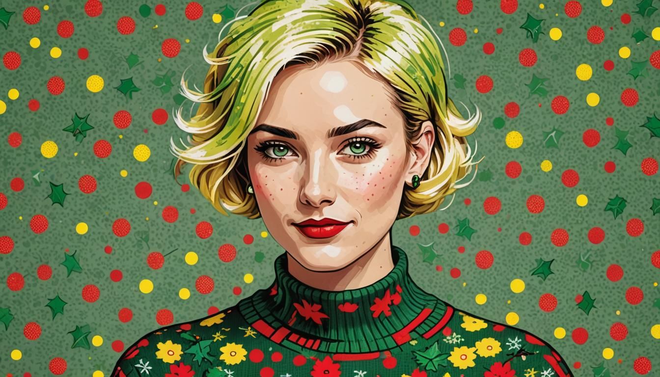 Tight Sweater Meets Holiday Cheer in Pop Art Style