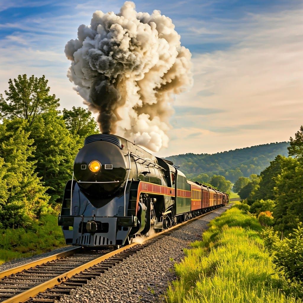 Vintage Steam Train in Golden Hour Landscape