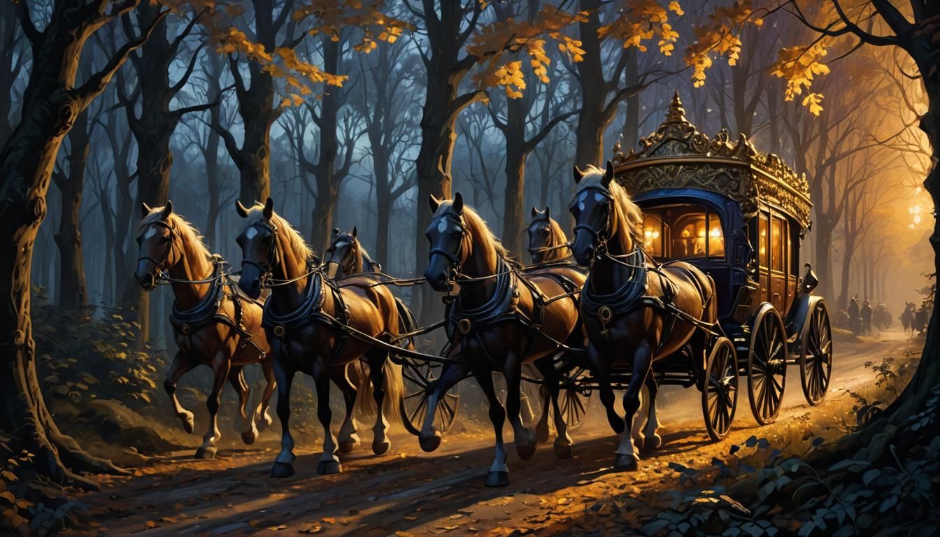 Baroque Carriage in Dark Forest, Dutch Masters Style