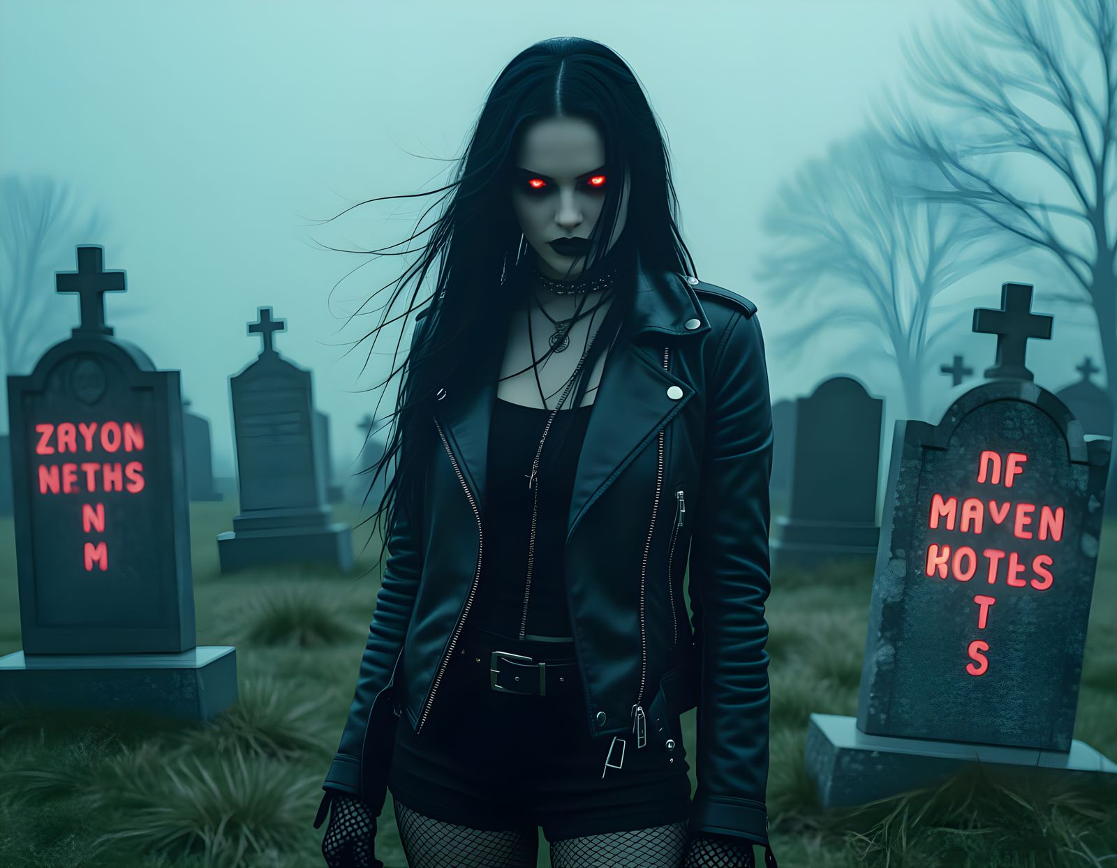Eerie Goth Woman in Ruined Graveyard