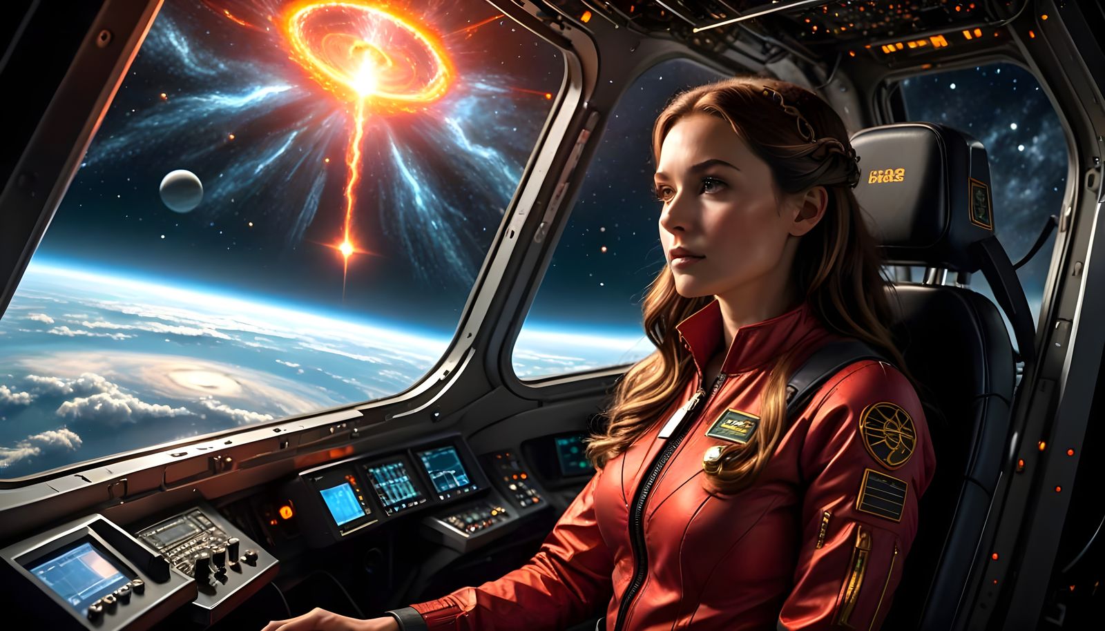 Enigmatic Woman Embarks on Cosmic Journey with Black Hole