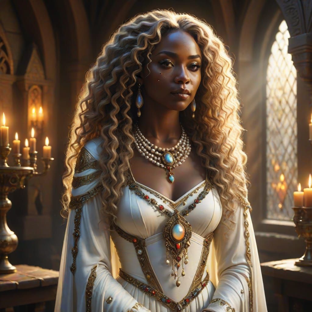 Ethereal Priestess in Tudor-Style Haven