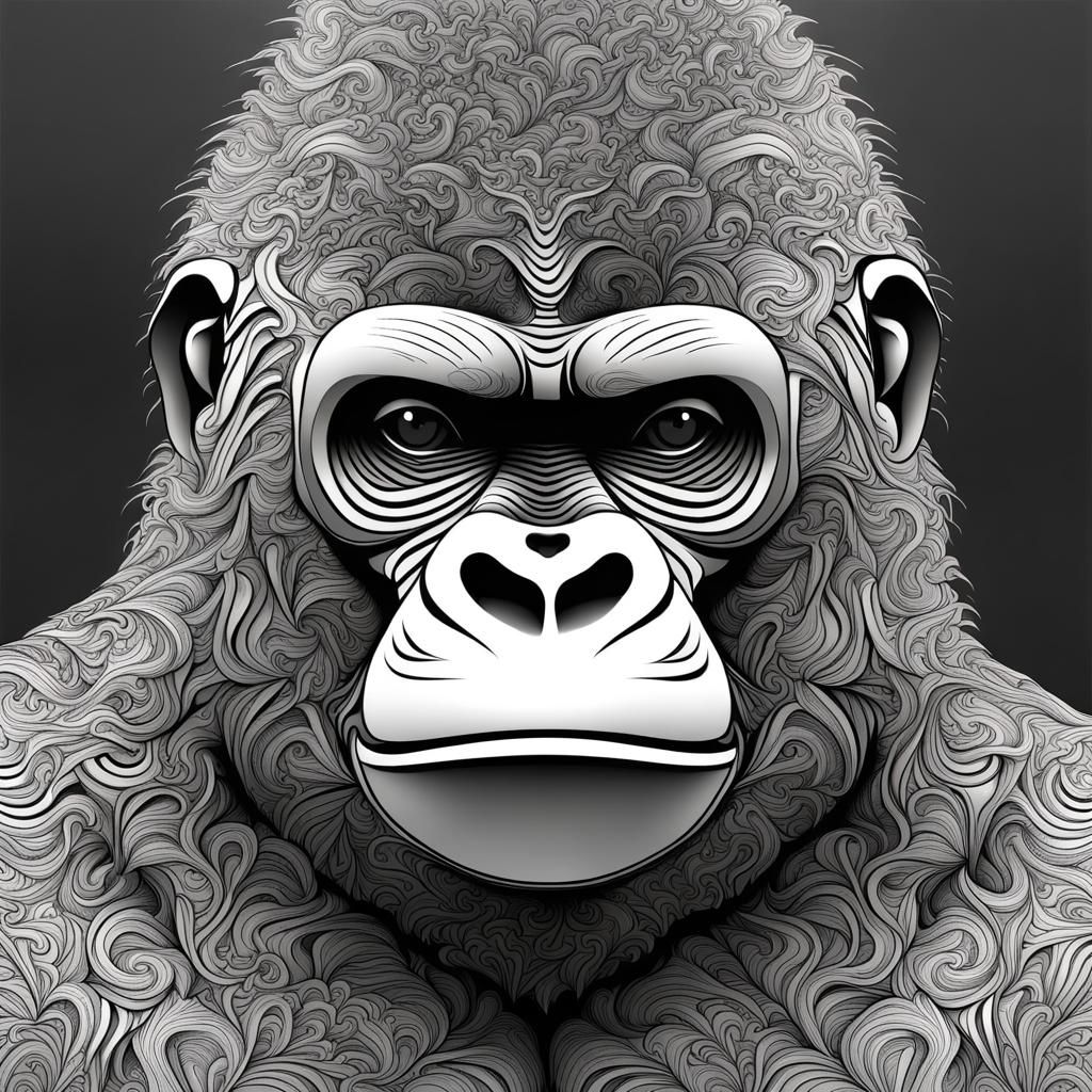 Abstract Fractal Gorilla with Zentangle Details