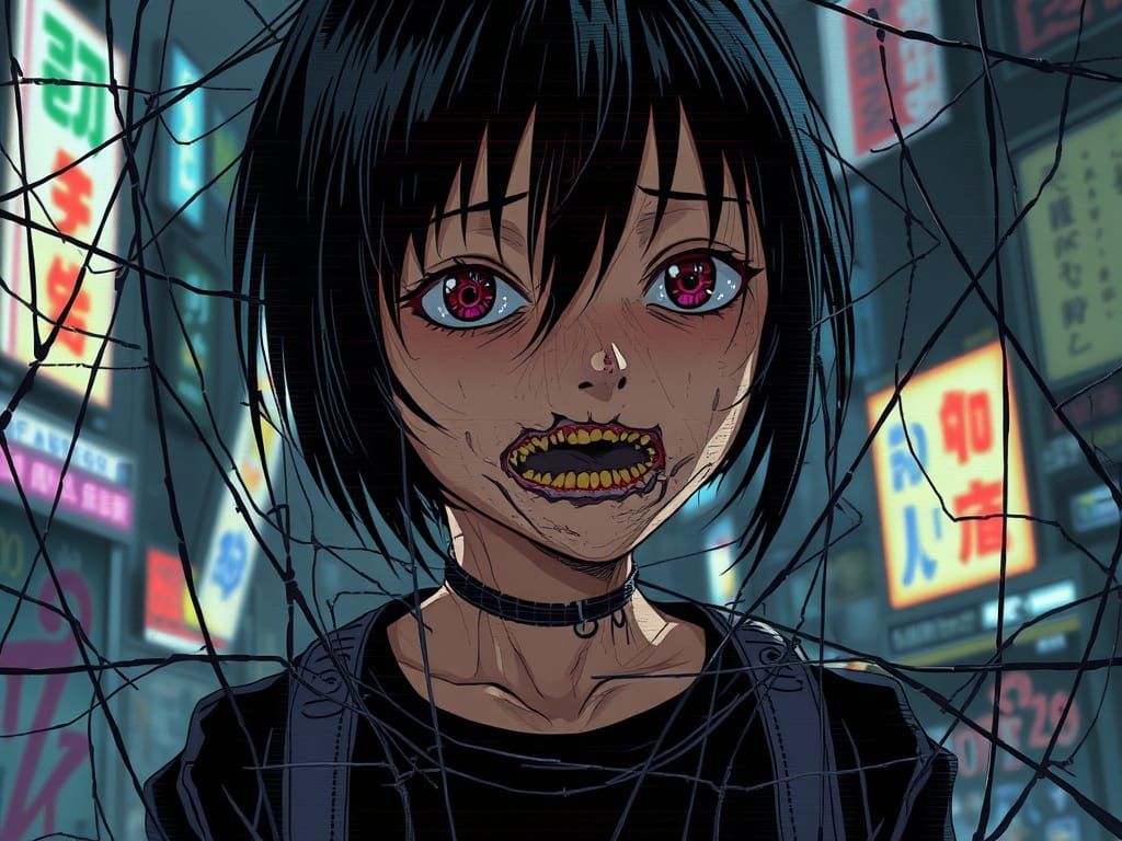 Grotesque Transformation of Lain in Junji Ito Style
